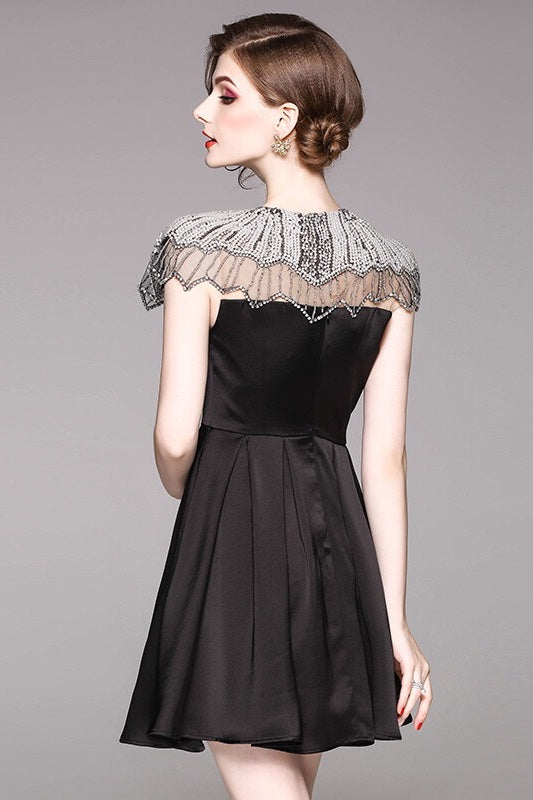 Black Party Dress W/ Beaded Cape