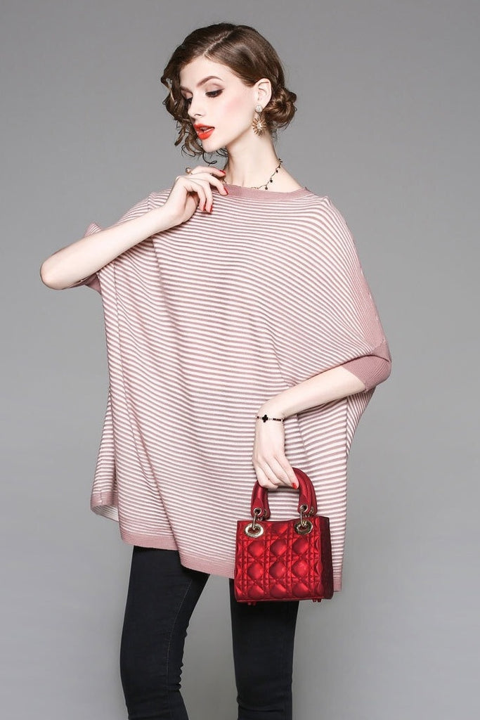 Striped Dolman Sleeve Wool Sweater