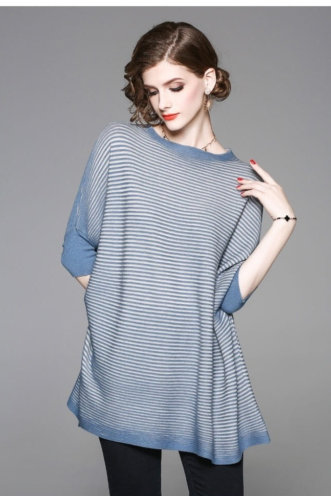 Striped Dolman Sleeve Wool Sweater