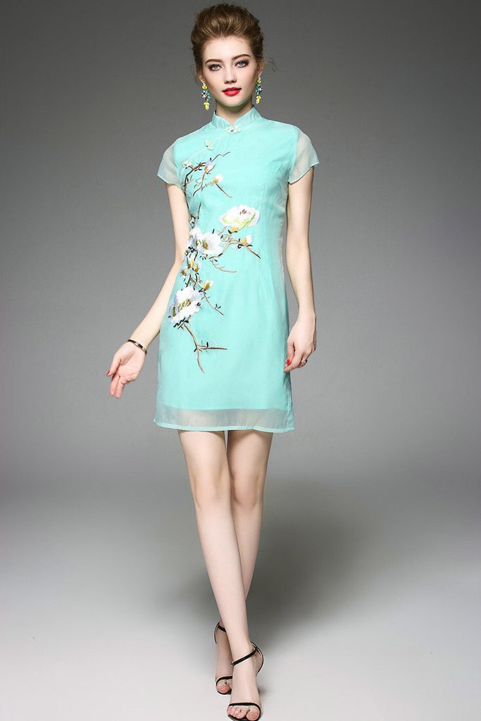 Floral Embroidered Qipao Dress