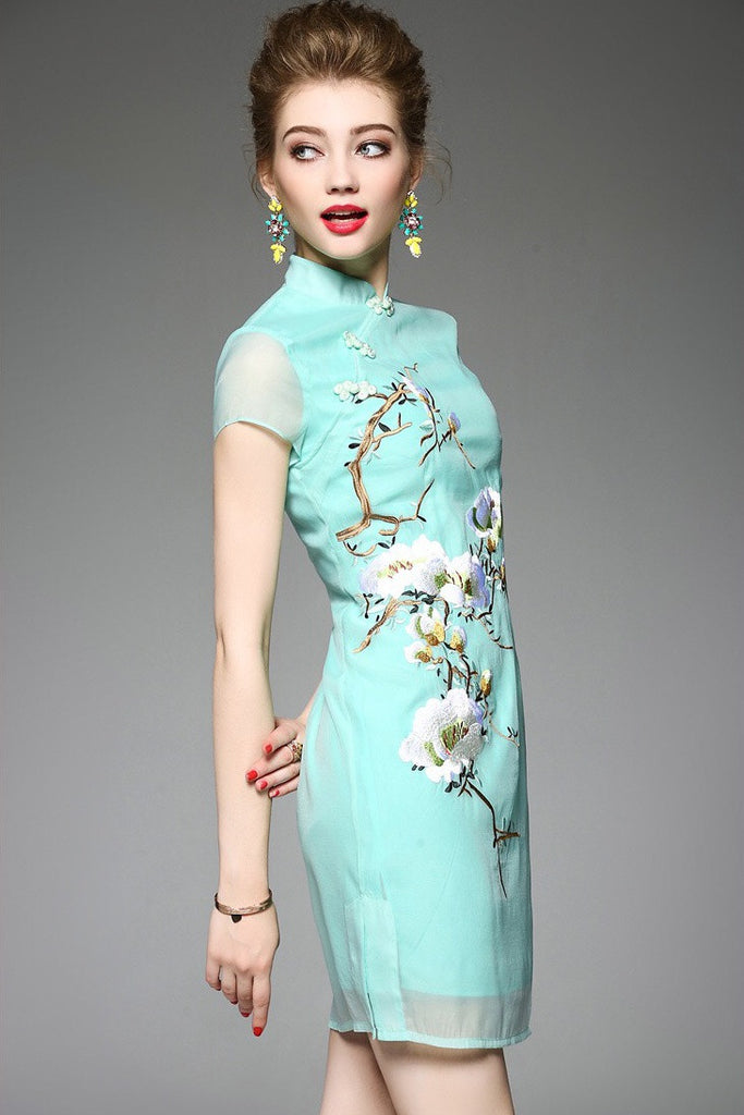 Floral Embroidered Qipao Dress