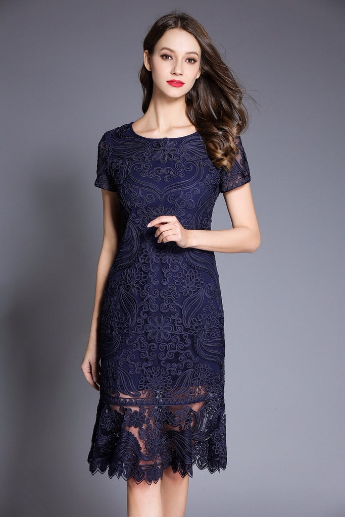Embroidered Lace Fishtail Dress