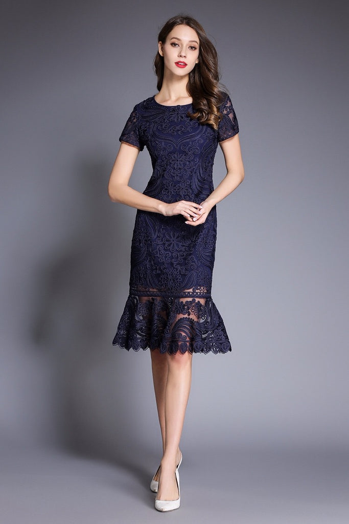 Embroidered Lace Fishtail Dress