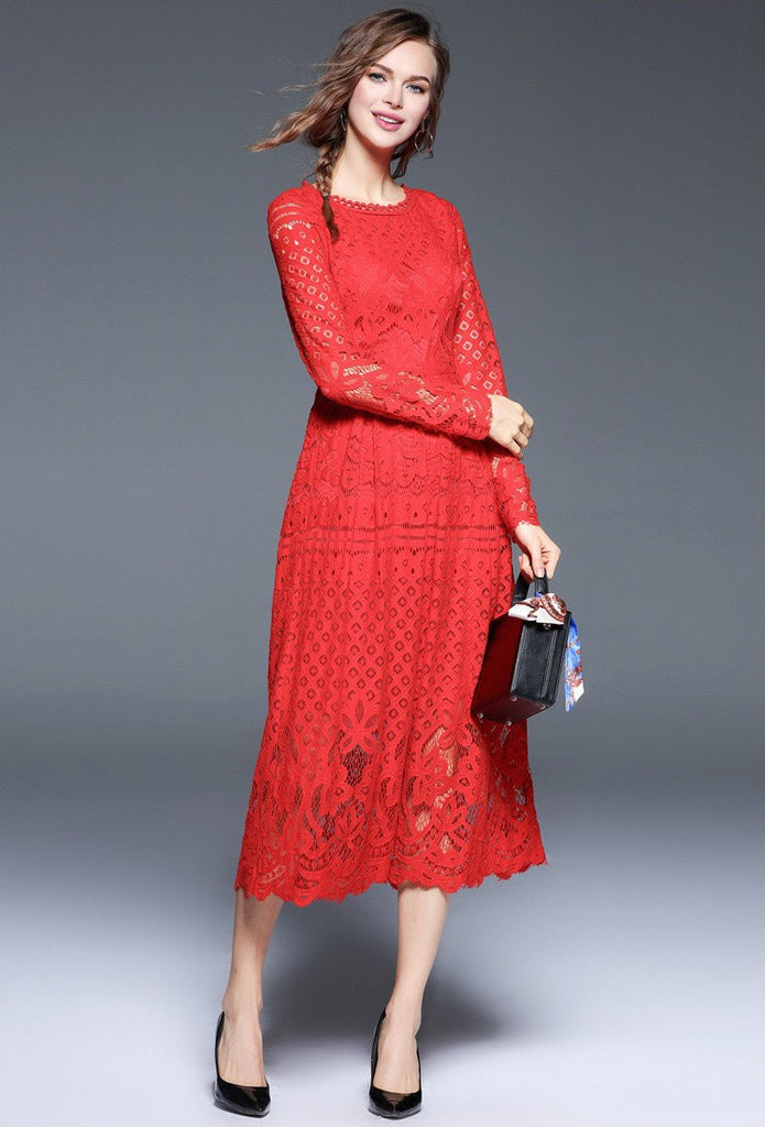 All-Over Lace Long Dress