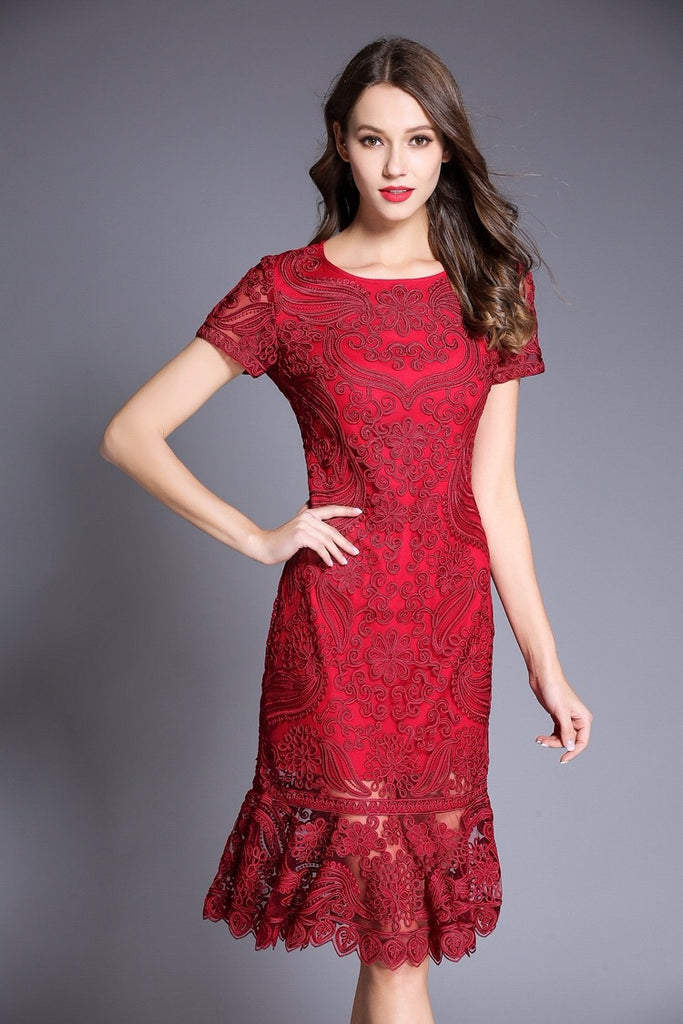 Embroidered Lace Fishtail Dress