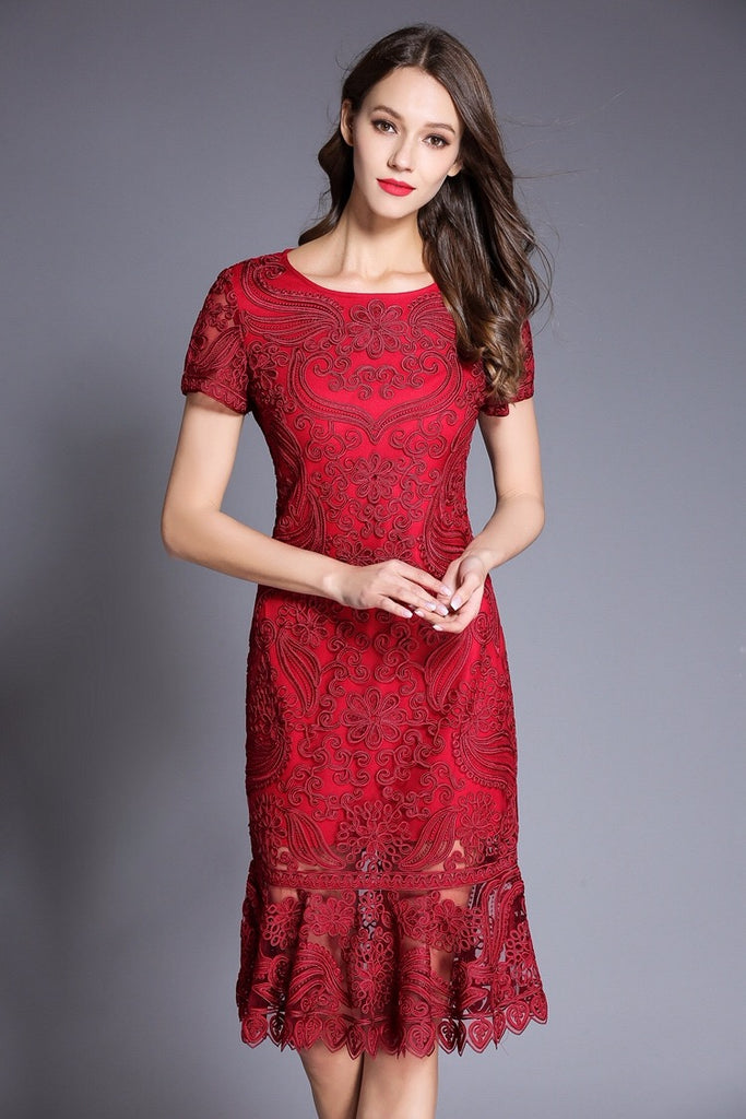 Embroidered Lace Fishtail Dress