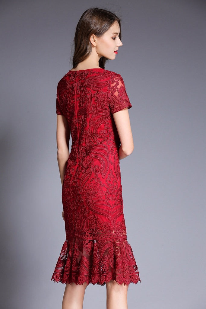 Embroidered Lace Fishtail Dress