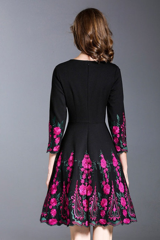 Black Dress W/ Vintage Embroidery