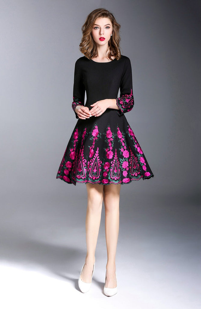 Black Dress W/ Vintage Embroidery