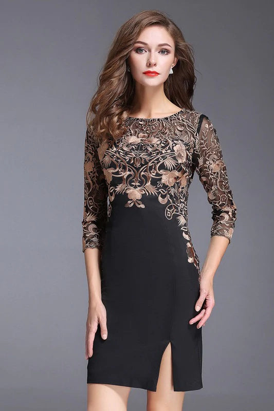 Embroidered Lace Dress - Black Dress XL (US 8) Embroidered Lace Dress - Black Dress XL (US 8)