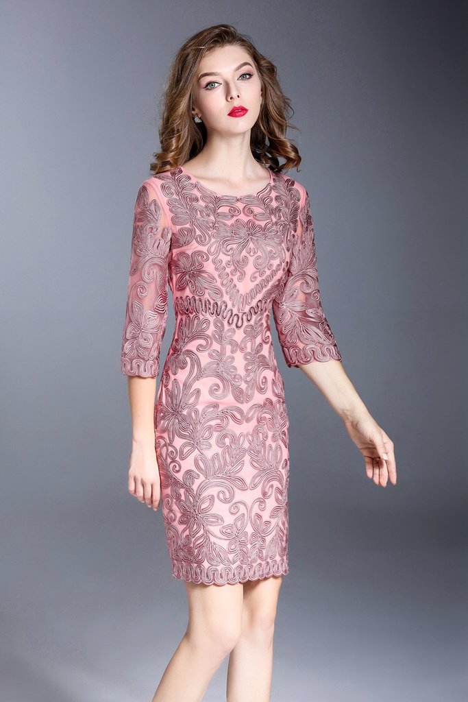 Floral Embroidered Dress W/ Sequin