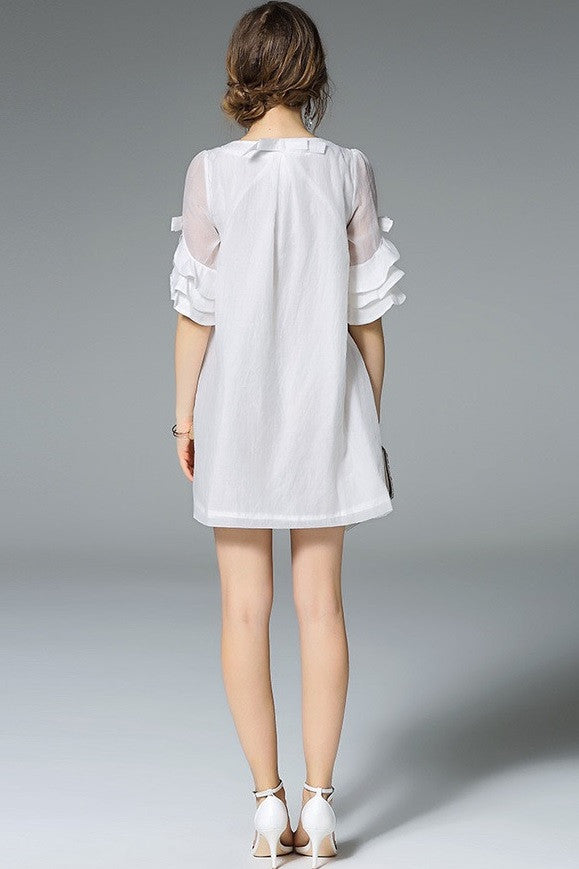A-Line Dress W/ Ruffled Sleeves