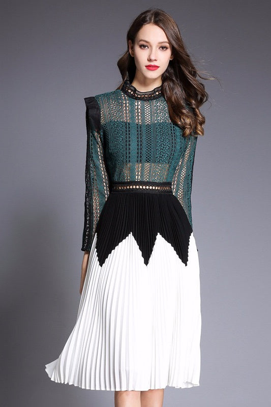 Lace Dress W/ Pleated Detail