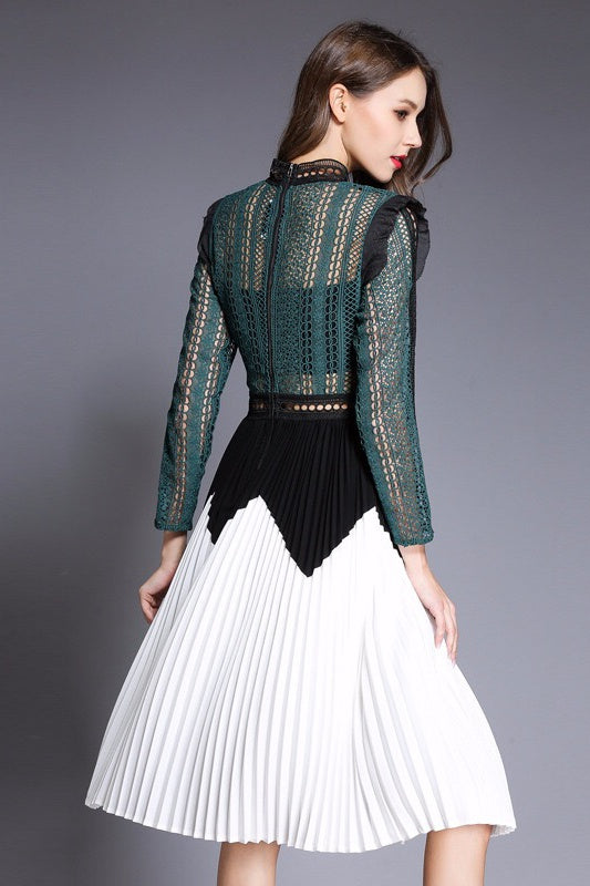 Lace Dress W/ Pleated Detail
