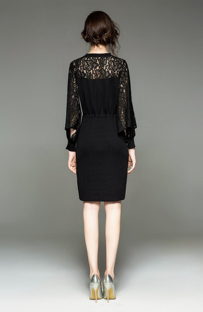 Fit and Flare Dress W/ Lace Contrast