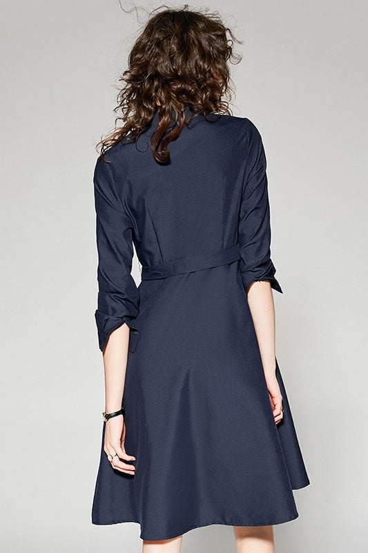 Contrast Button and Belt Dress