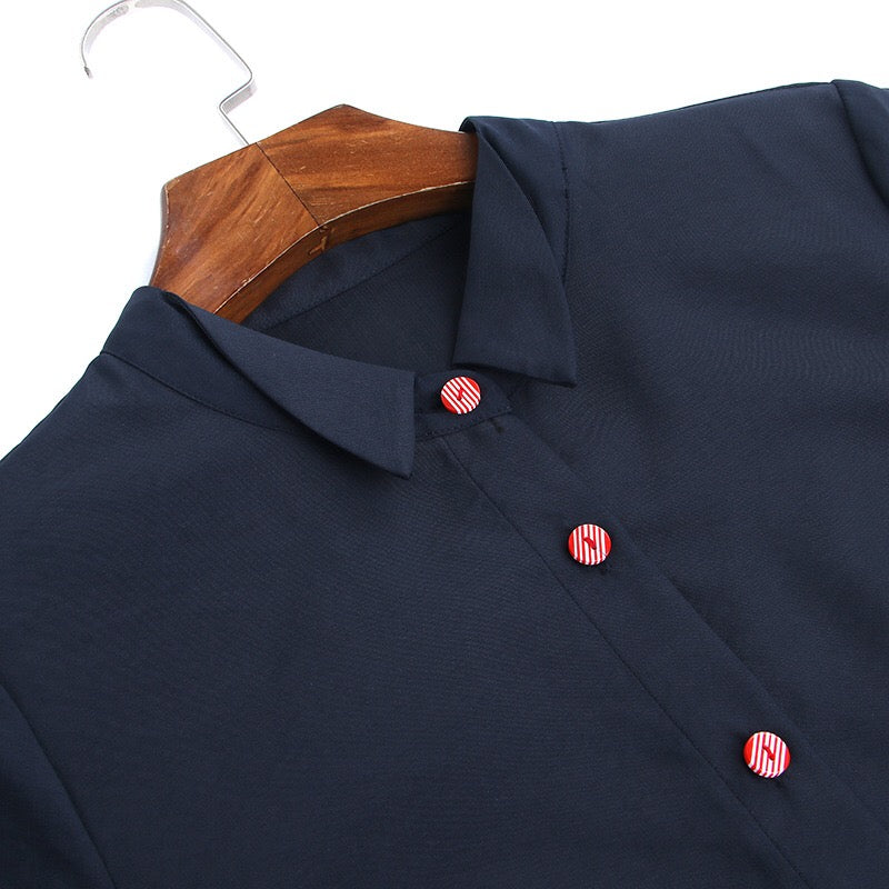 Contrast Button and Belt Dress