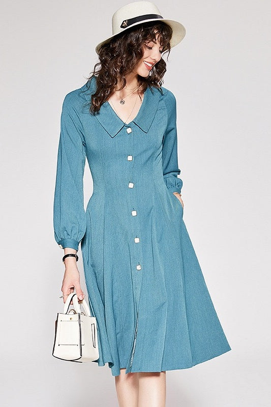Collar Dress W/ Square Buttons