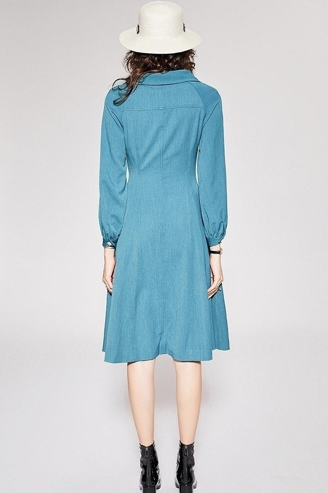 Collar Dress W/ Square Buttons