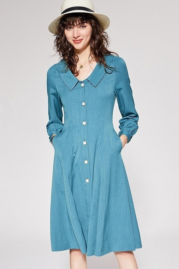 Collar Dress W/ Square Buttons