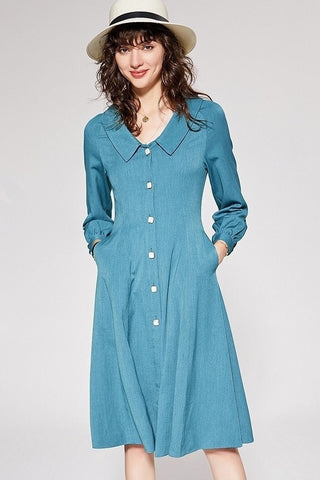 Collar Dress W/ Square Buttons
