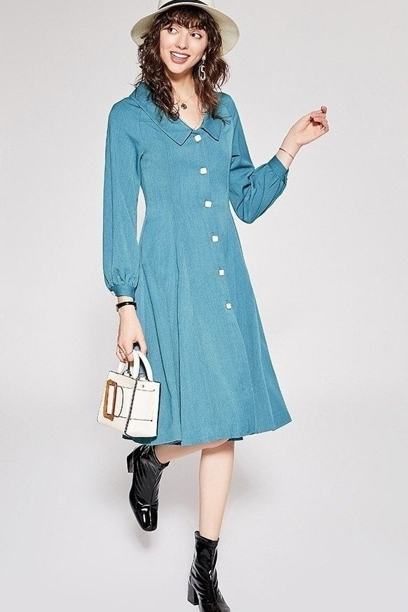 Collar Dress W/ Square Buttons