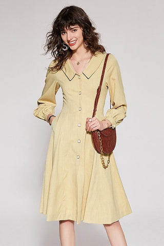 Collar Dress W/ Square Buttons