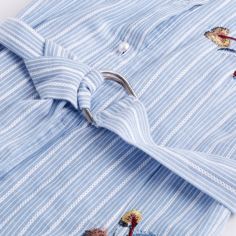 Blue and White Stripe Embroidered Dress