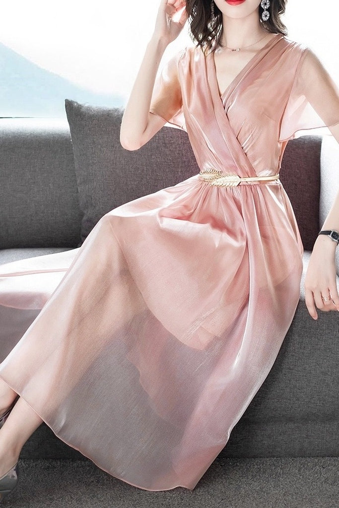 Shining Organza Gown W/ Gold Belt