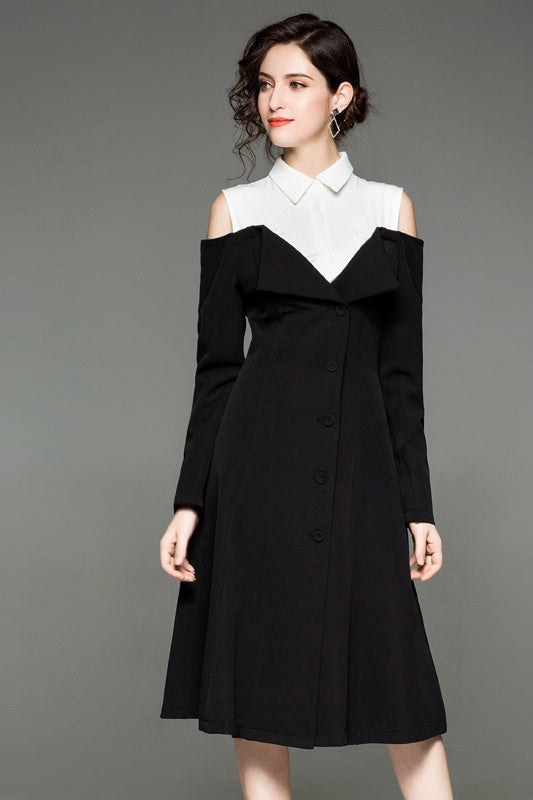 Cold Shoulder Black and White Dress