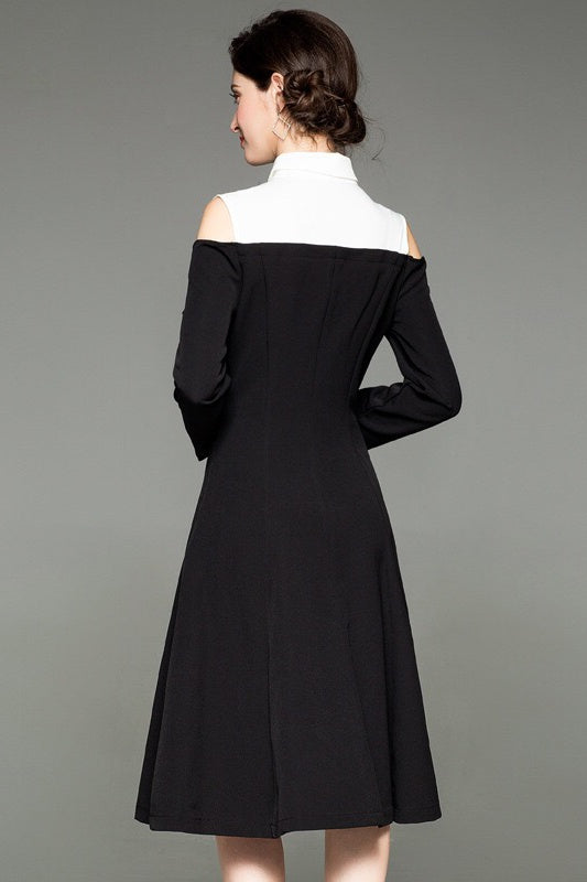 Cold Shoulder Black and White Dress