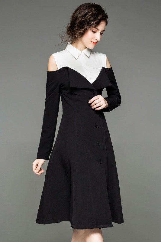 Cold Shoulder Black and White Dress