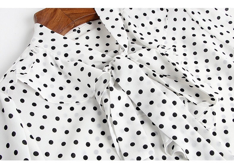 Chiffon Dot Blouse W/ Tie