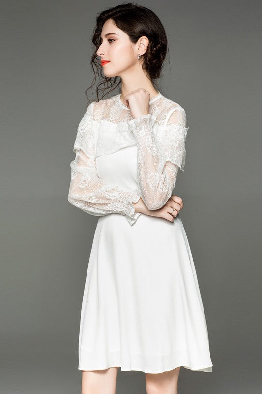 White Dress W/ Lace and Ruffle