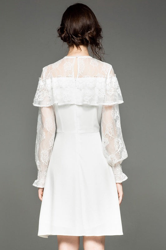 White Dress W/ Lace and Ruffle