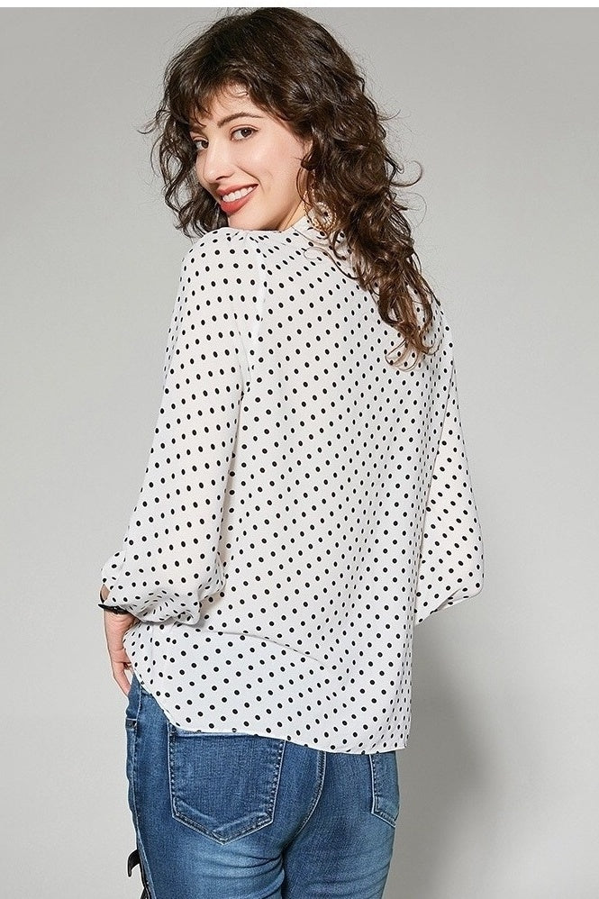 Chiffon Dot Blouse W/ Tie