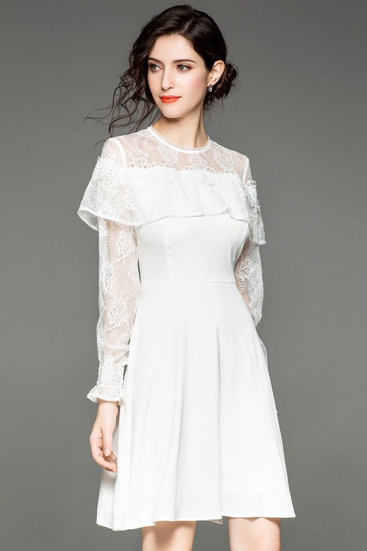 White Dress W/ Lace and Ruffle