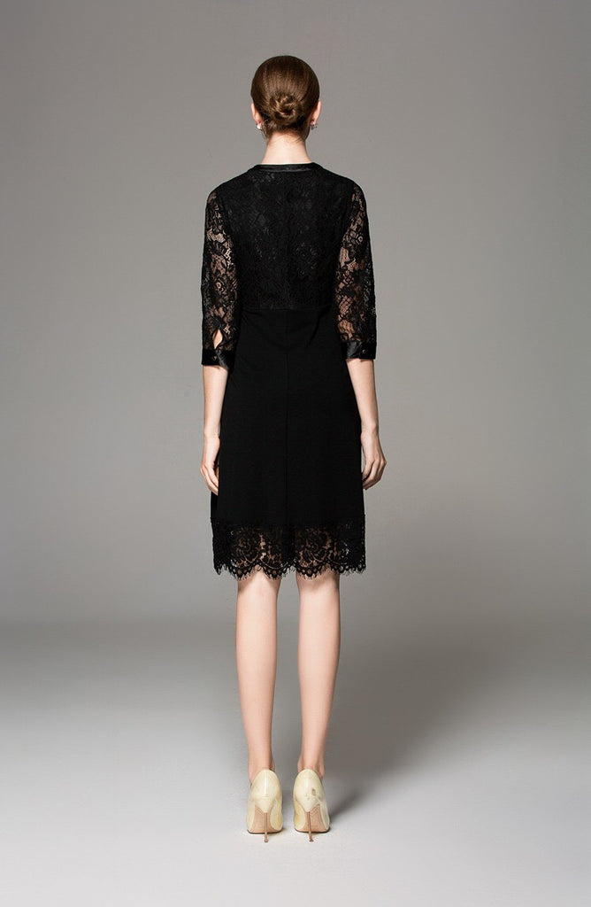 Lace Dress W/ Embroidery and Bow Tie