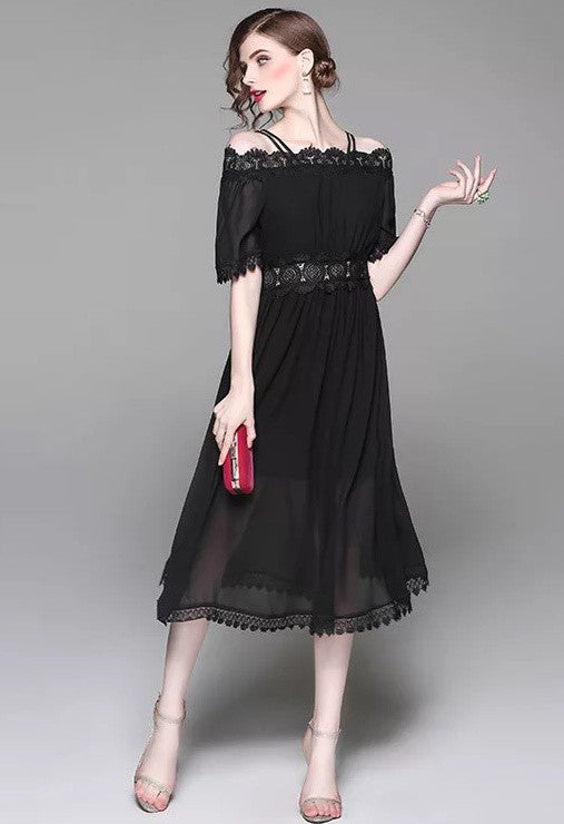 Chiffon Dress W/ Crochet Detail