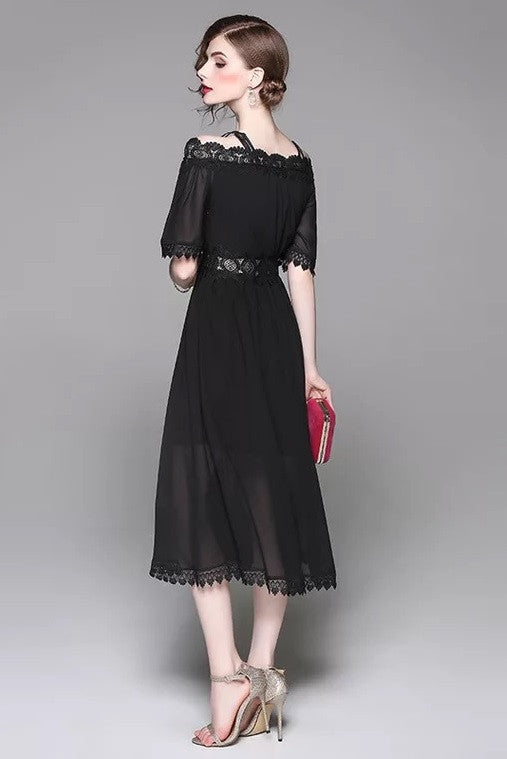 Chiffon Dress W/ Crochet Detail