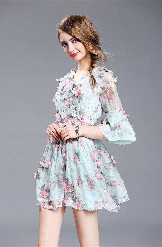 3D Flower Chiffon Dress