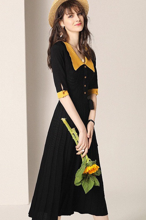Yellow Collar Button Up Dress