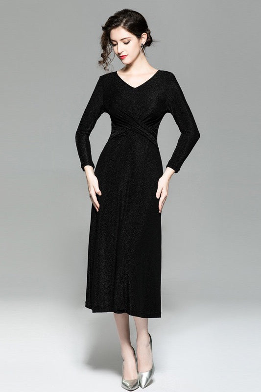 Shiny Knit Dress W/ Hem Slit