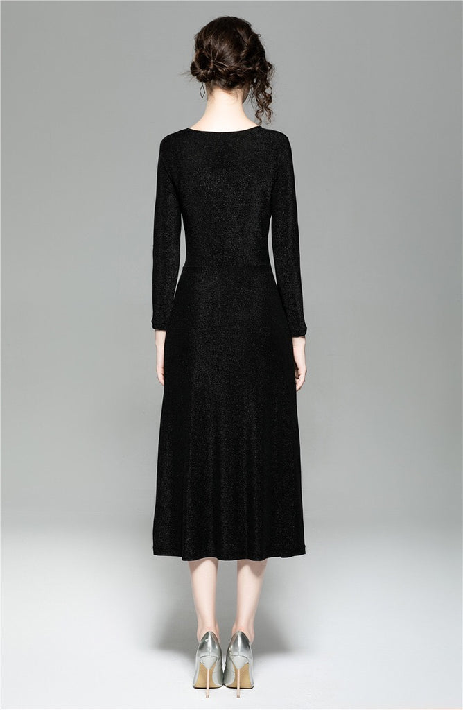 Shiny Knit Dress W/ Hem Slit