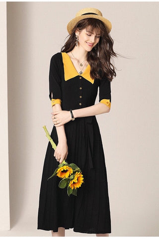 Yellow Collar Button Up Dress