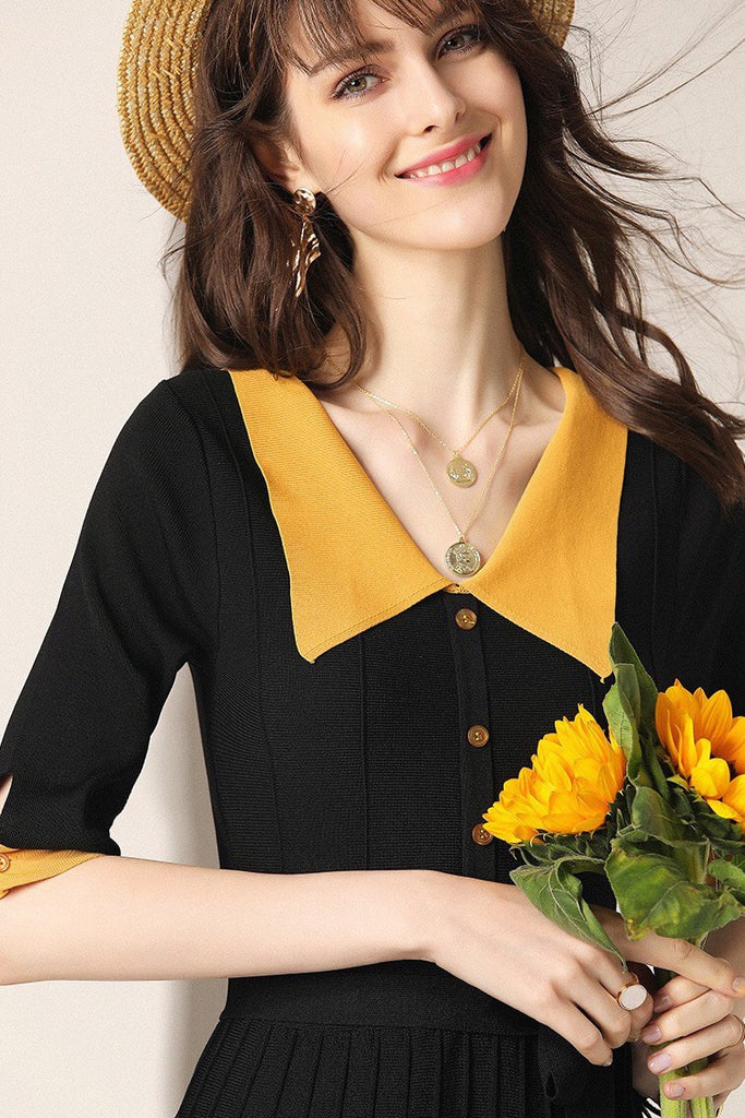 Yellow Collar Button Up Dress