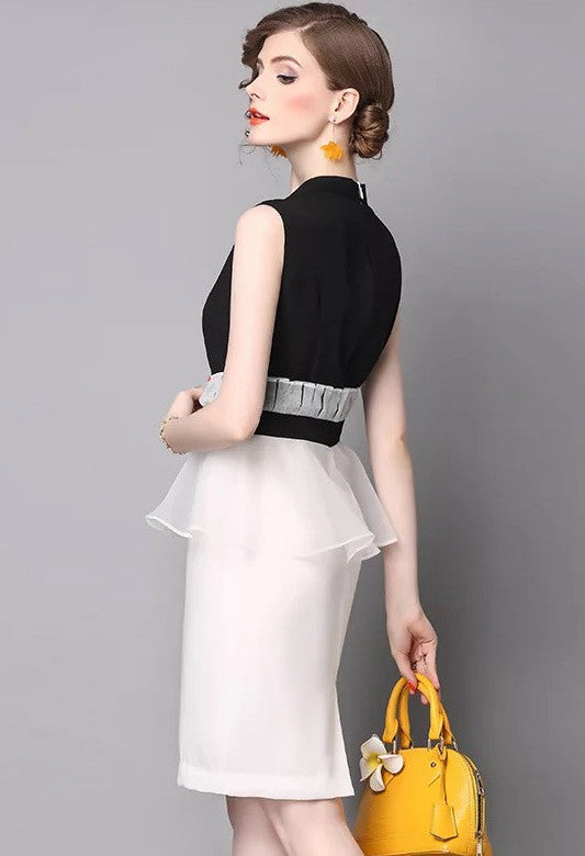 Chiffon Midi Dress W/ Organza