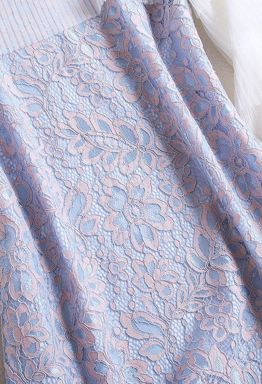 Silk Lace Dress W/ Layered Sleeves