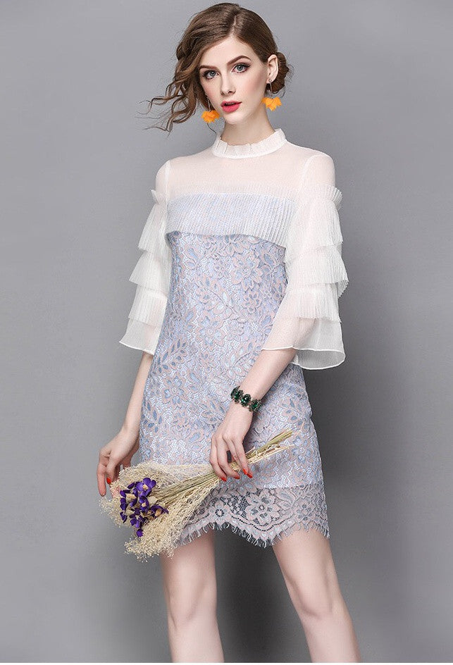 Silk Lace Dress W/ Layered Sleeves