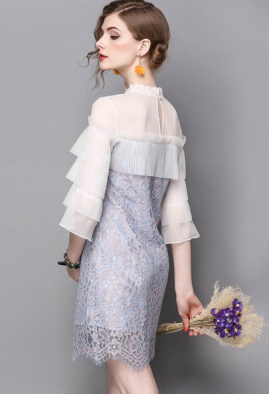 Silk Lace Dress W/ Layered Sleeves